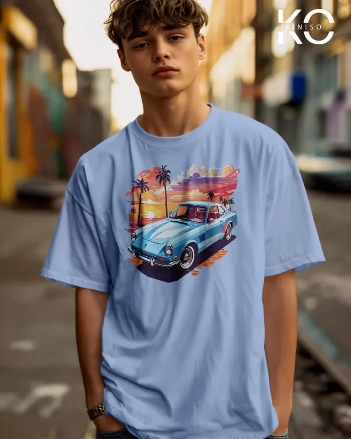 Car Graphic T Shirts for guys with Car with Beautiful Scenery Design Printed